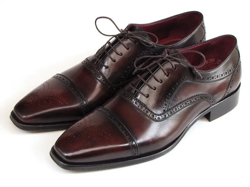 Paul Parkman Captoe Bordeaux & Brown Hand-Painted Oxfords