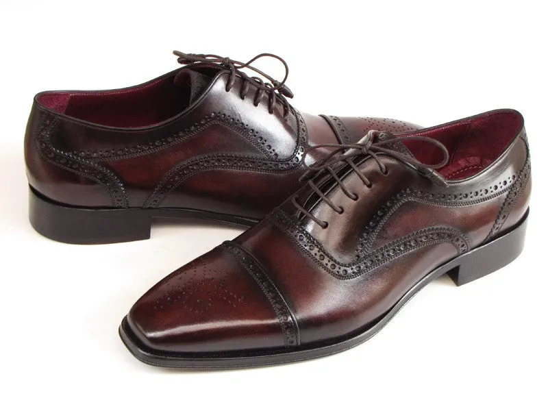 Paul Parkman Captoe Bordeaux & Brown Hand-Painted Oxfords