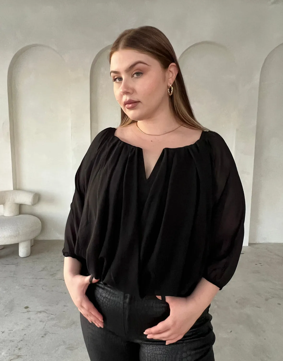 Plus Size Draped Chiffon Blouse