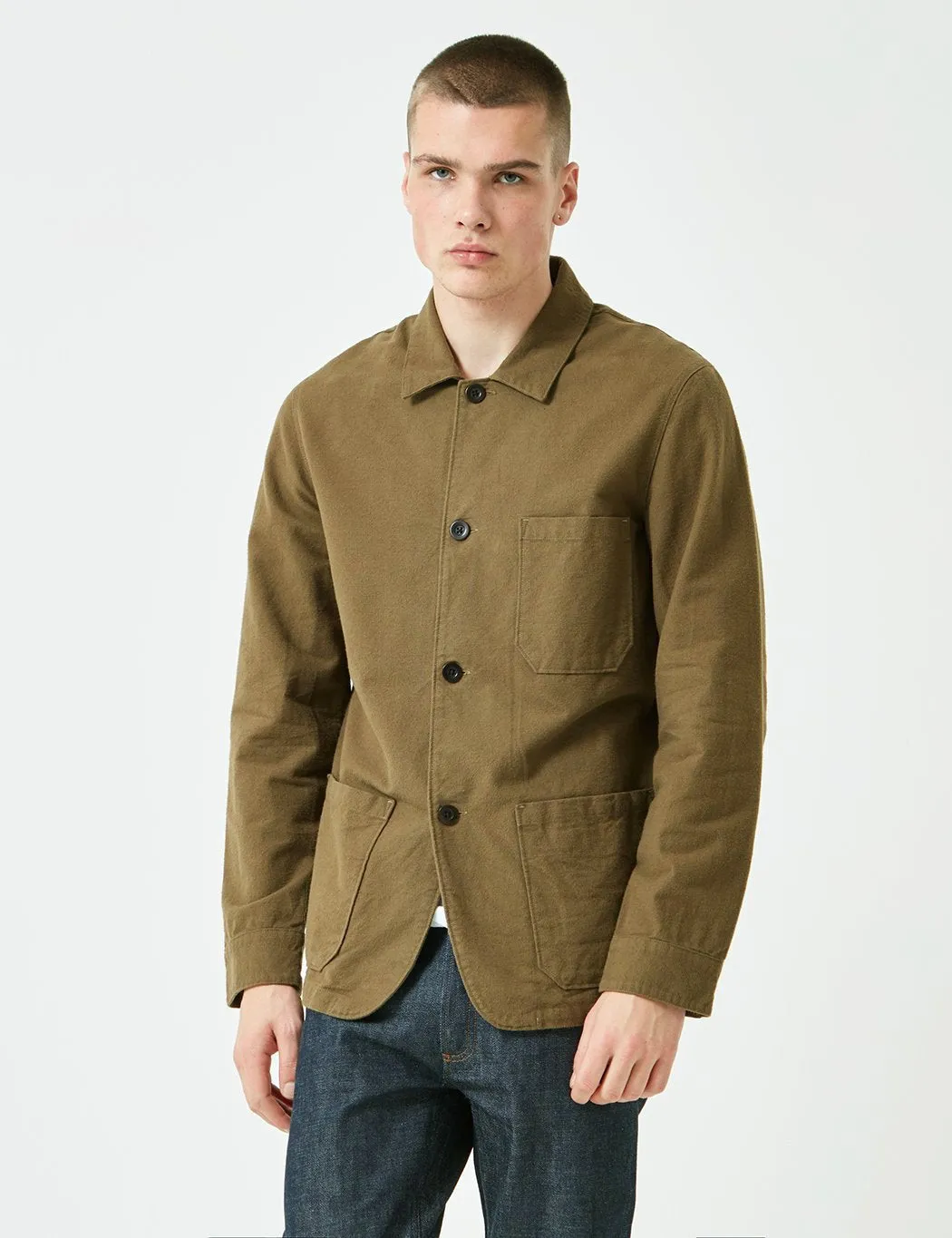 Portuguese Flannel Pinheiro Jacket (Brushed Flannel) - Olive Green