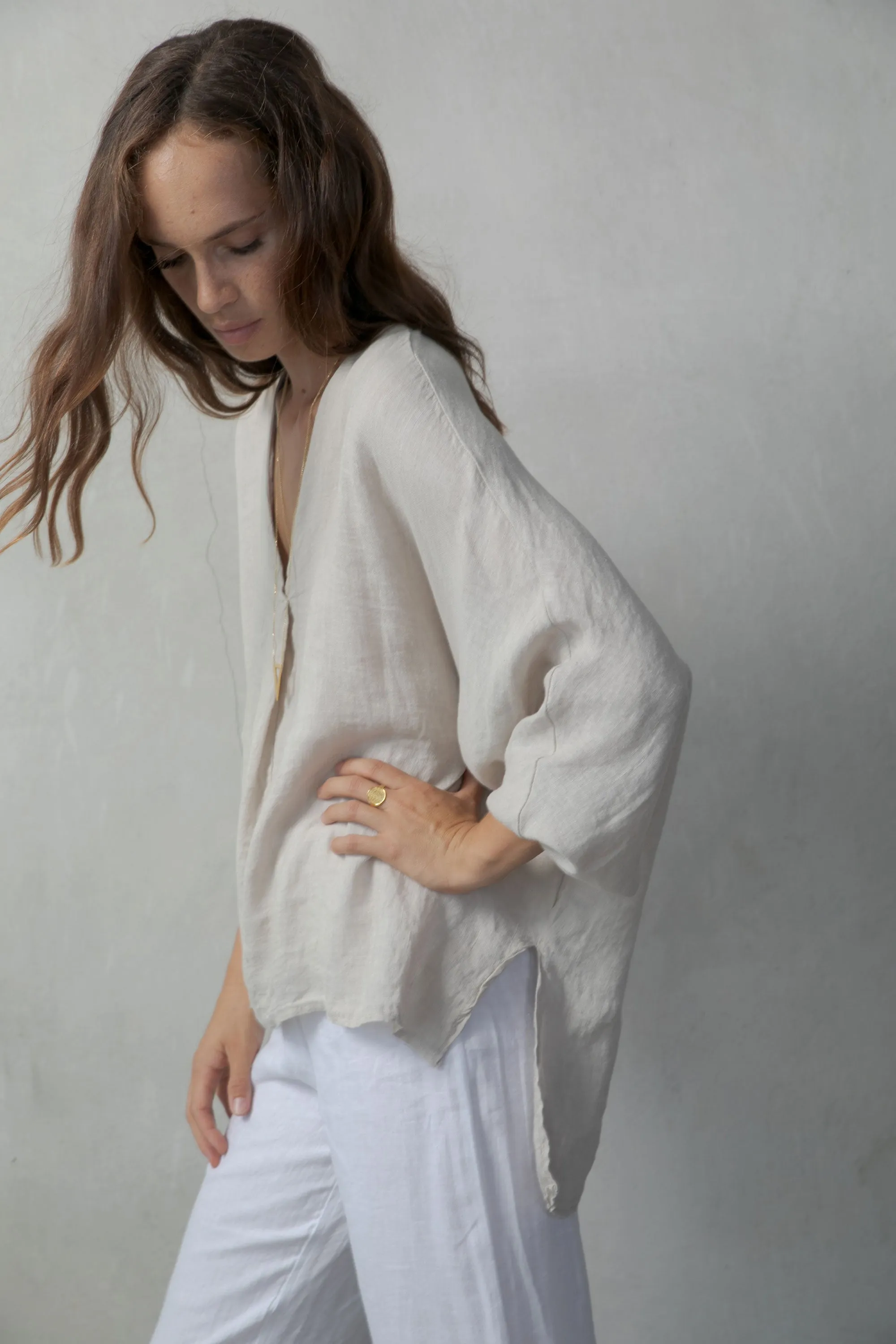 Relaxed Pallocino Linen Top Oatmeal