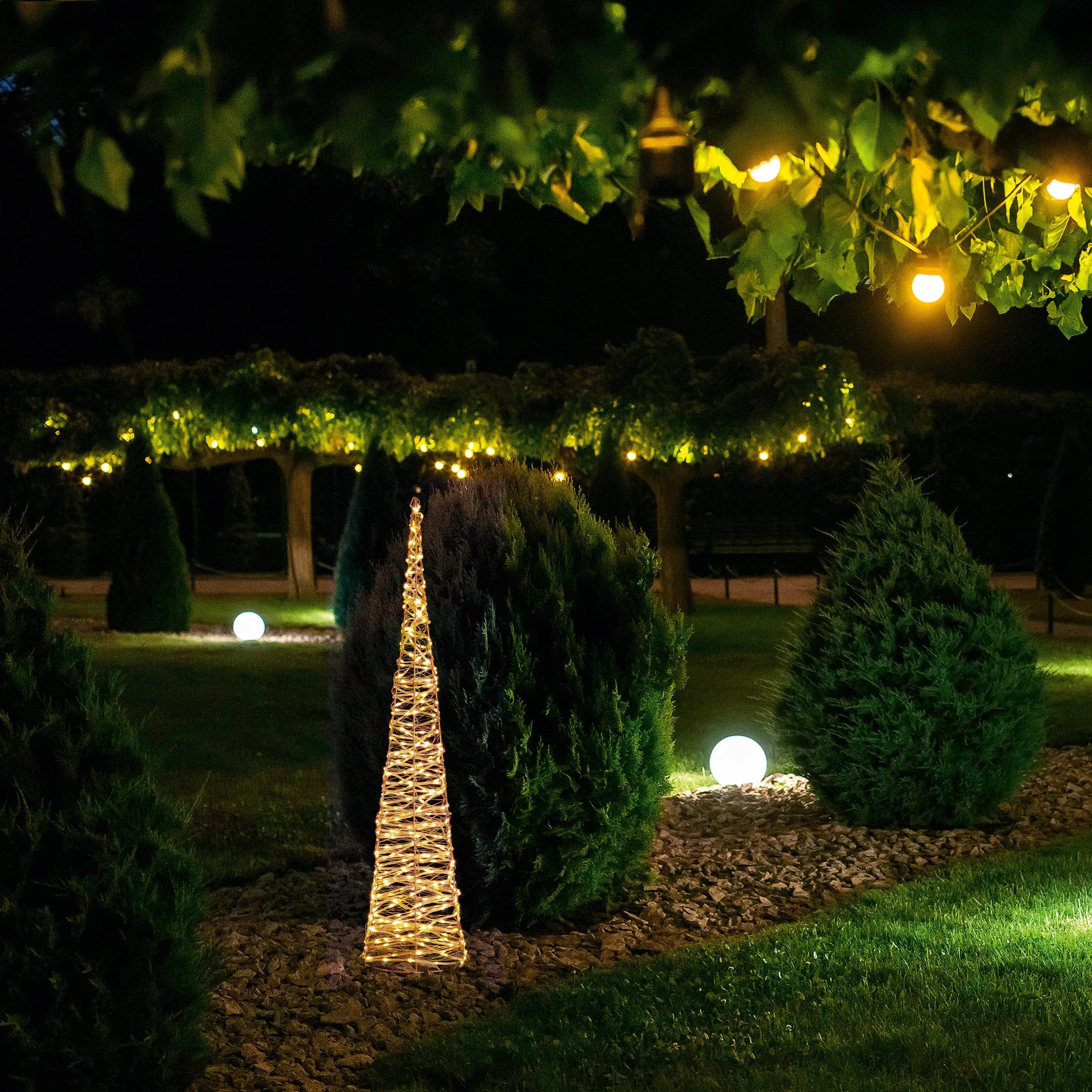 Set of 3 Rose Gold Christmas Cones With 900 Warm White LEDs