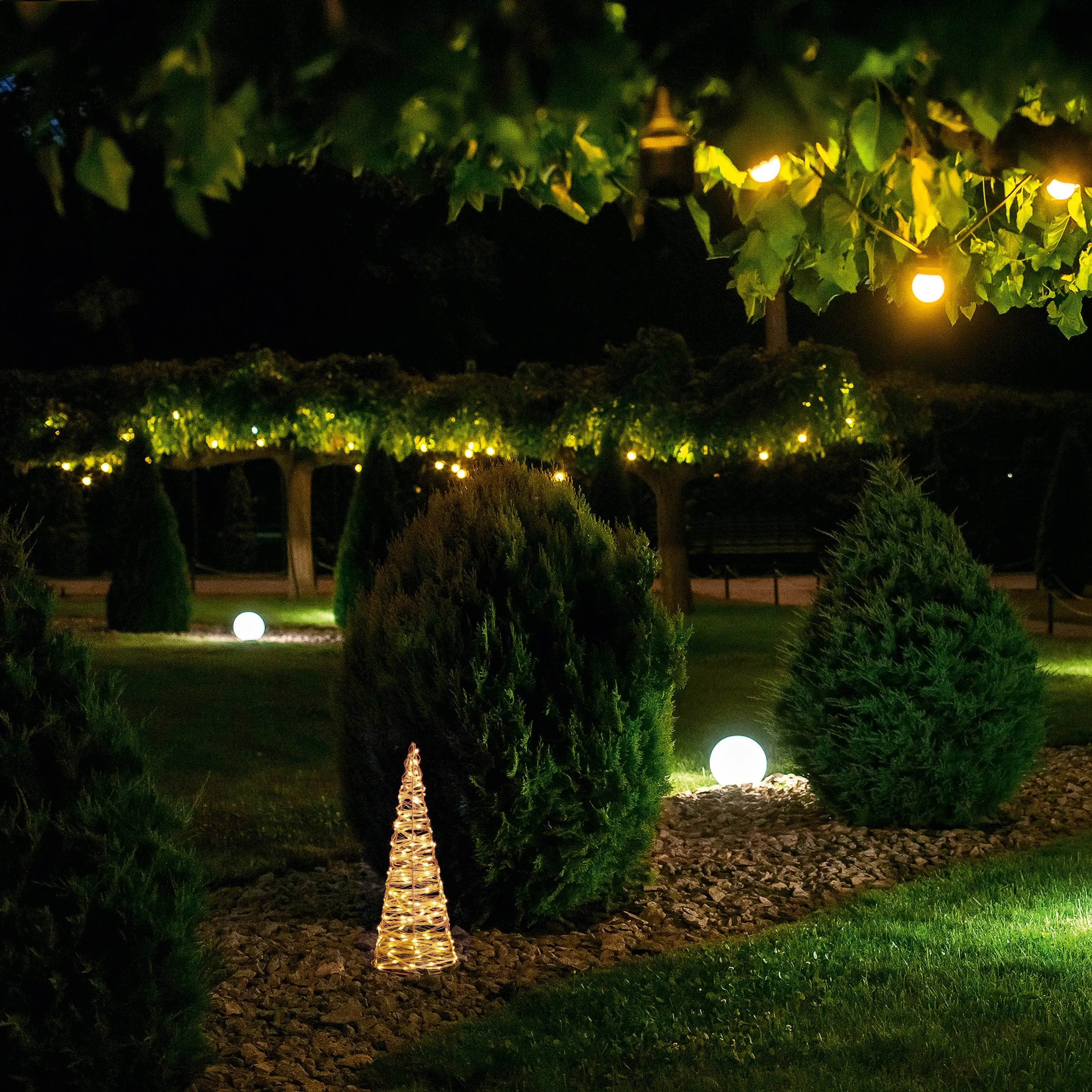 Set of 3 Rose Gold Christmas Cones With 900 Warm White LEDs