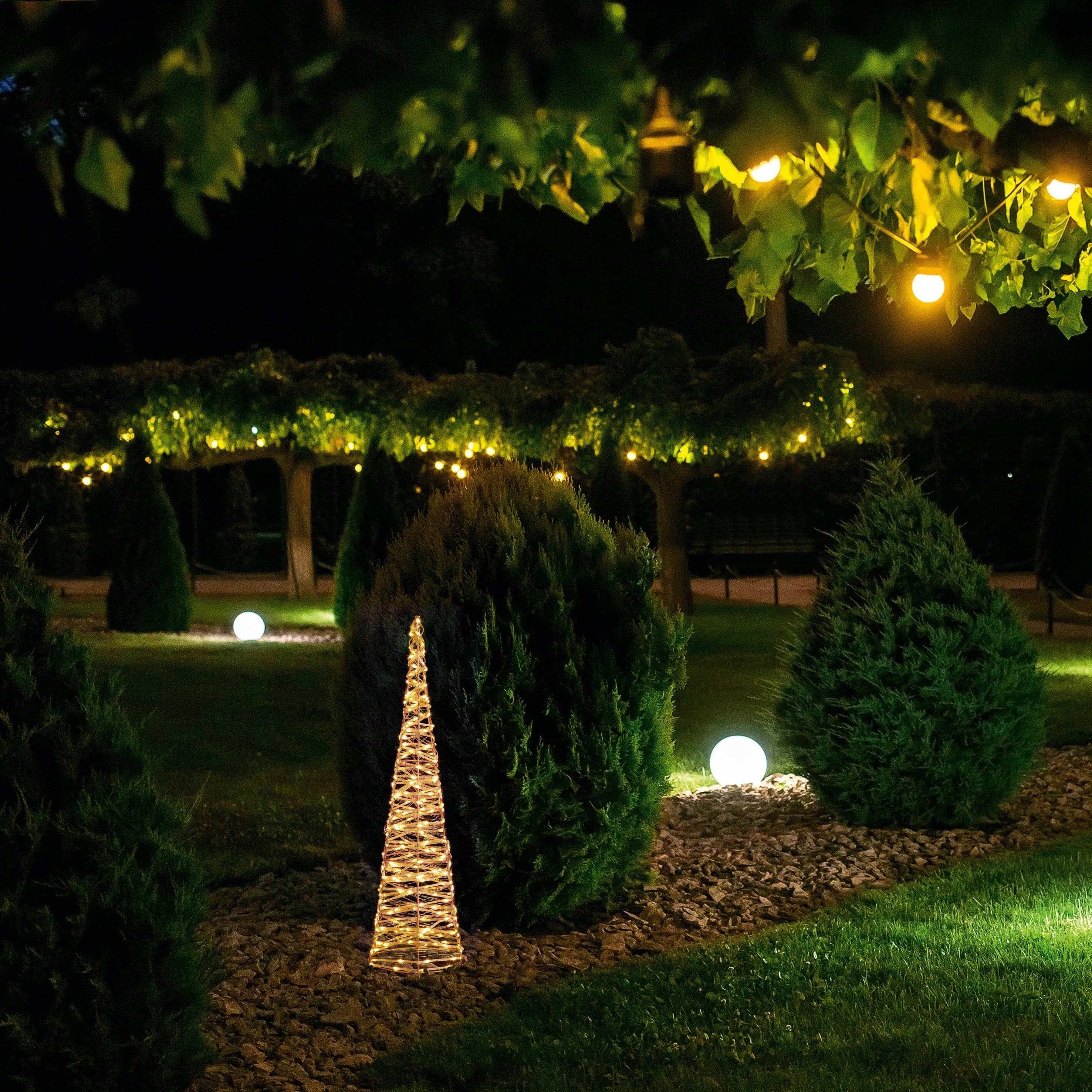 Set of 3 Rose Gold Christmas Cones With 900 Warm White LEDs