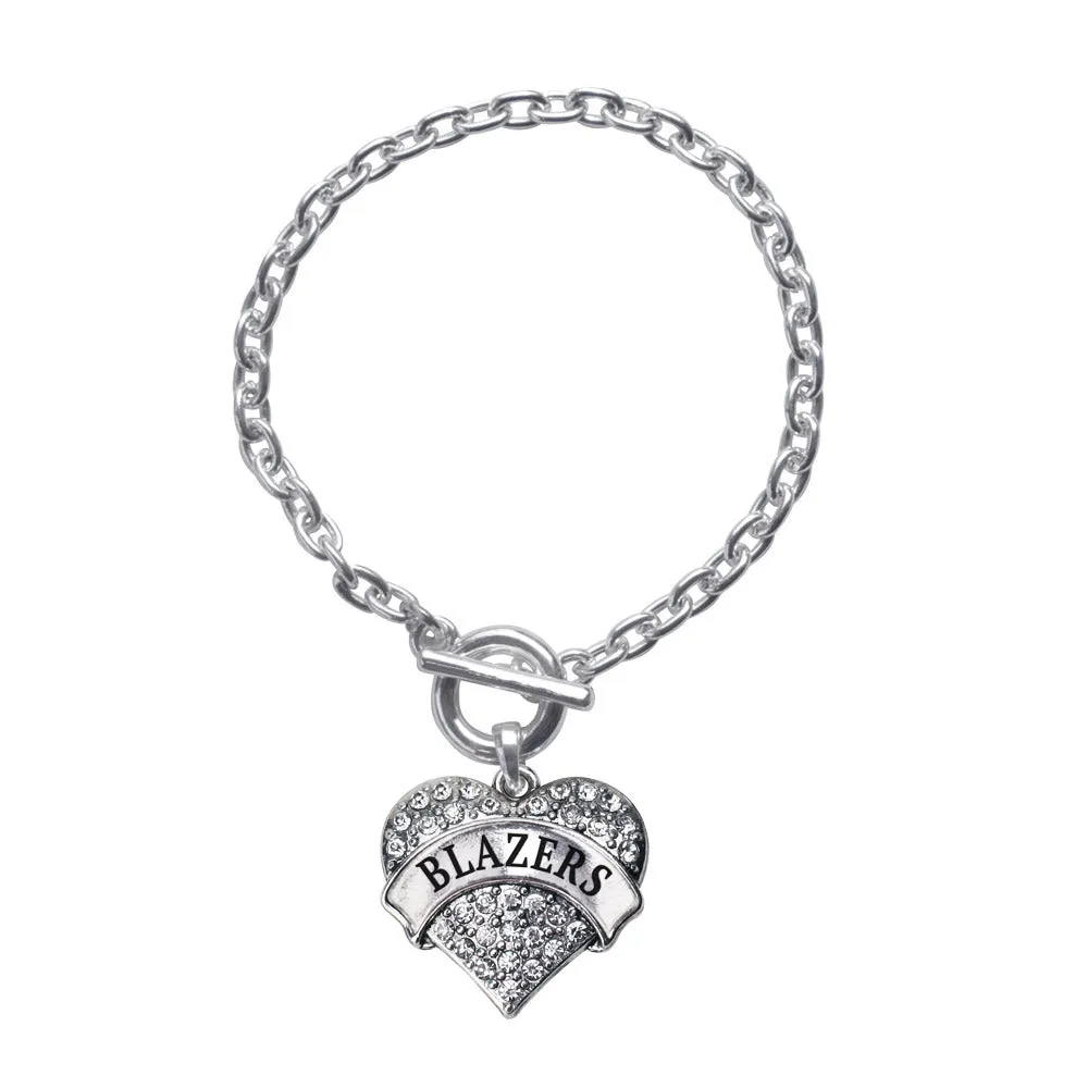 Silver Blazers Pave Heart Charm Toggle Bracelet