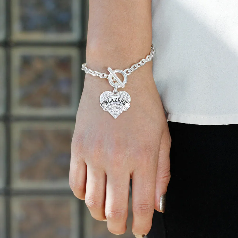 Silver Blazers Pave Heart Charm Toggle Bracelet