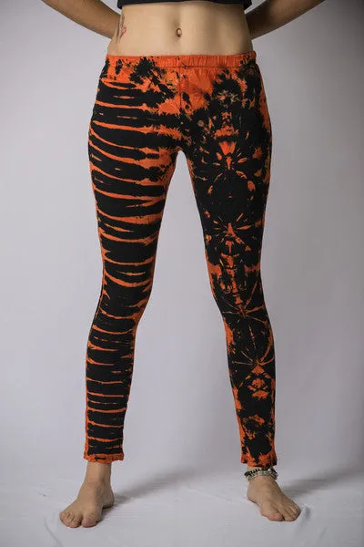 Super Soft Comfortable Womens Leggings Tie Dye Orange Black