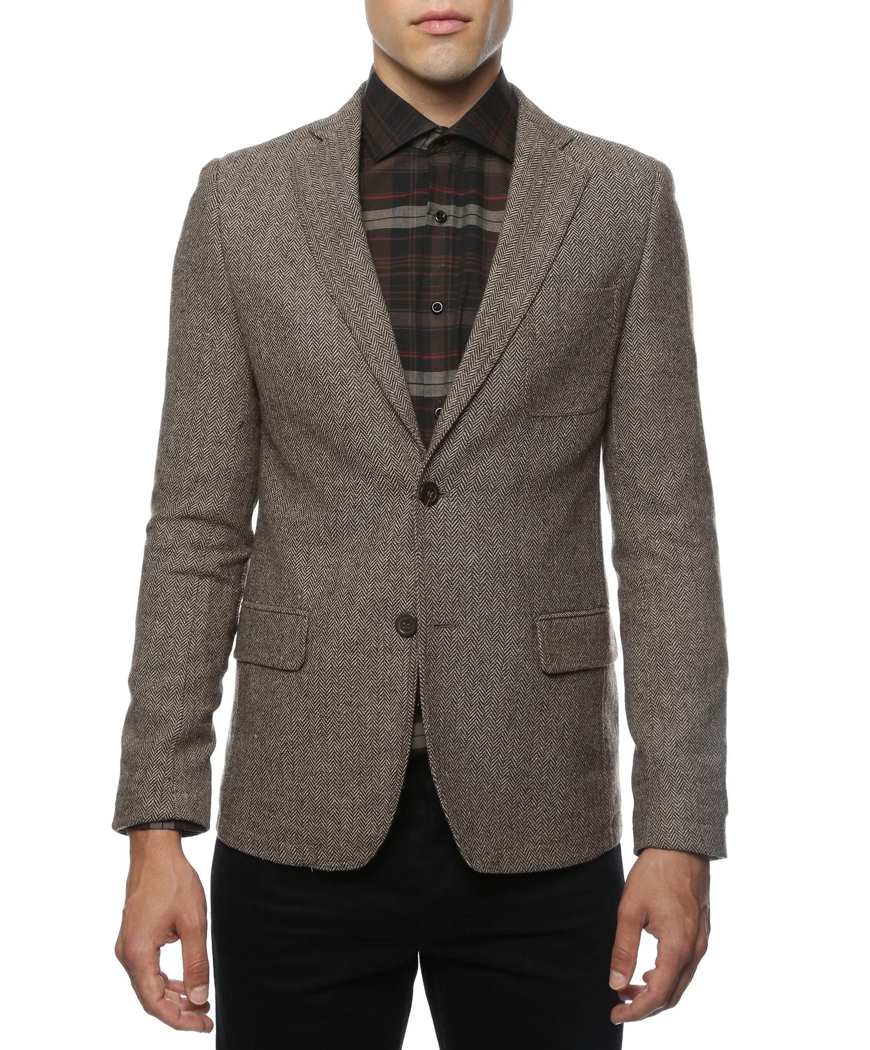 The Hardy Brown Herringbone Super Slim Fit Mens Blazer