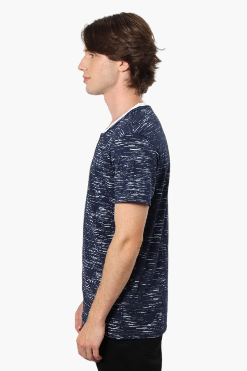 Urbanology Patterned V-Neck Henley Tee - Navy