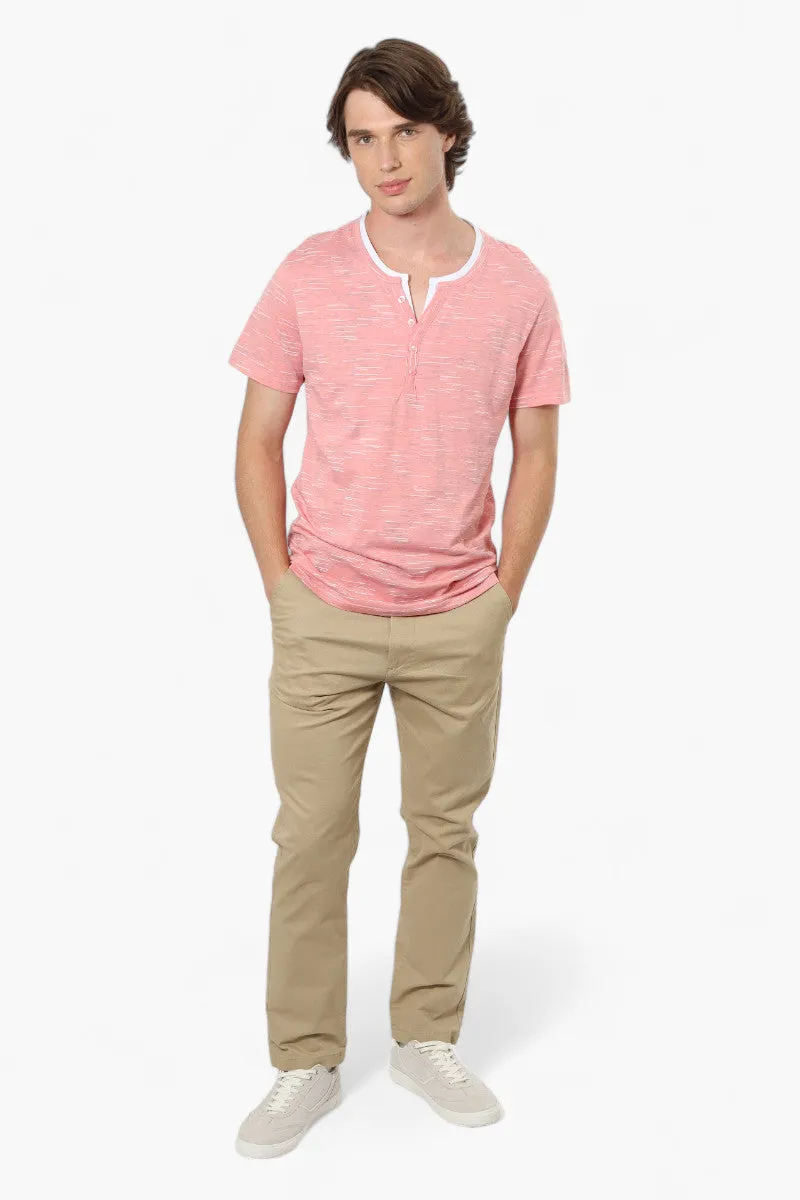 Urbanology Patterned V-Neck Henley Tee - Pink