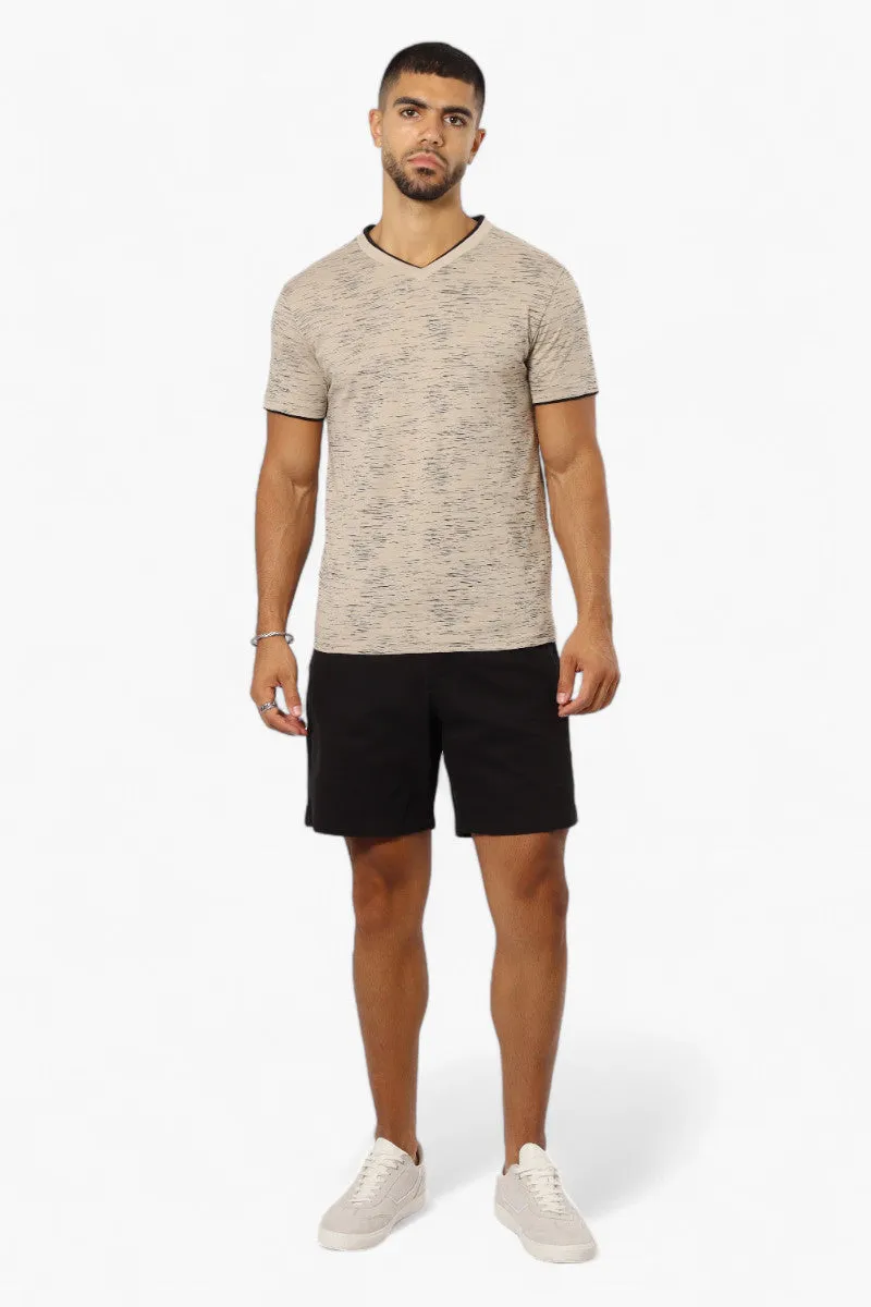 Urbanology Patterned V-Neck Tee - Beige