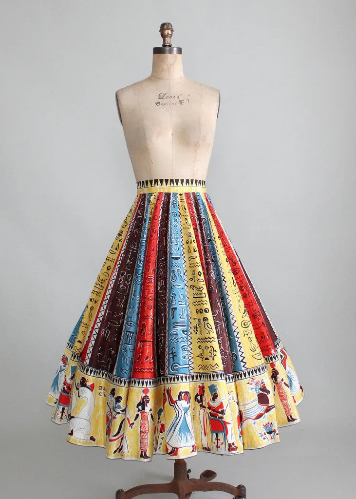 Vintage 1950s Egyptian Hieroglyphs Circle Skirt