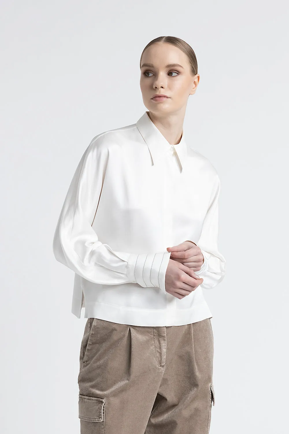 Viscose satin oversize cropped shirt