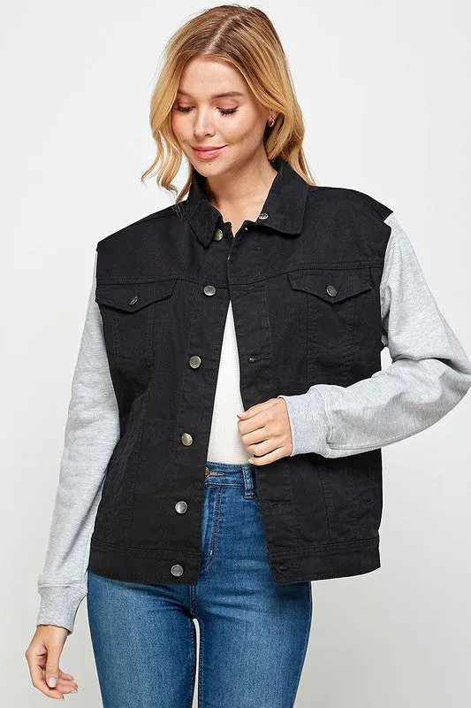 Women's Denim  Jacket with Fleece Hoodies