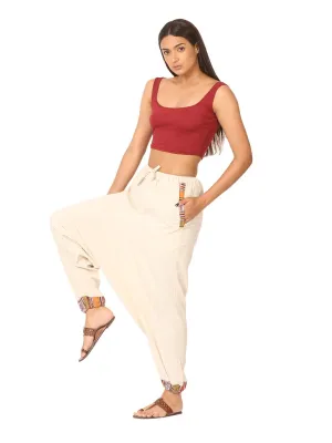 Women's Designer Harem Pants | Cream | Fits Waist Size 28" to 36"